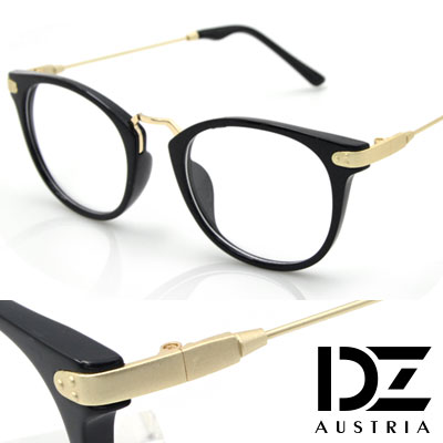 DZ 三點飾框細線腳 平光眼鏡(亮黑框霧金腳)