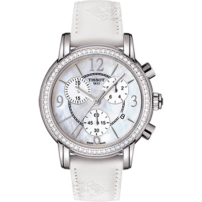 TISSOT 天梭 官方授權 DRESSPORT 真鑽經典計時女錶 開學換新季 送禮推薦-珍珠貝x白/35mm T0502176711700