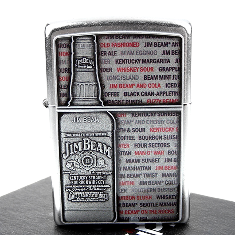 ZIPPO美系-JIM BEAM金賓波本威士忌-酒瓶圖案金屬板貼飾打火機| 日用雜貨| Yahoo購物中心