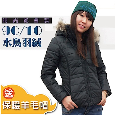 【荒野 wildland 】女款 貉子毛單件式保暖羽絨外套 黑