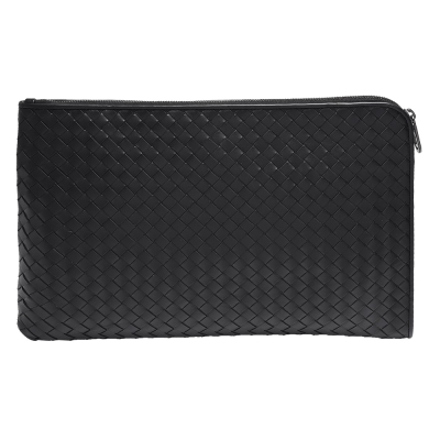 BOTTEGA VENETA 寶緹嘉 經典編織羊皮拉鍊多夾層手拿/收納包(小 黑)