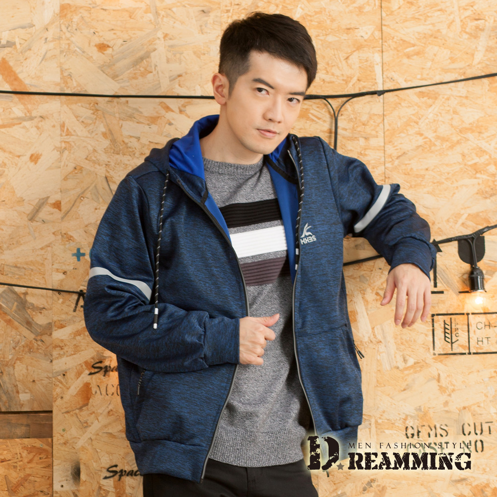 Dreamming 炫目螢光壓條休閒連帽運動外套-共二色 (藍色)