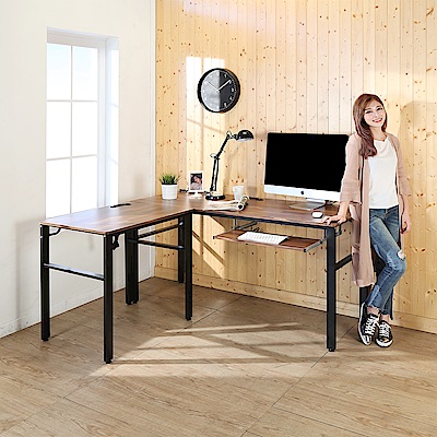 BuyJM工業風低甲醛防潑水L型160+80公分單鍵盤附插座工作桌160x140x79公分