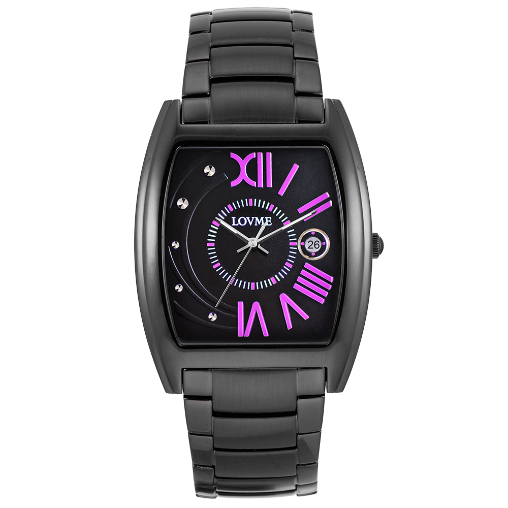 LOVME 月影迷情酒桶造型腕錶-IP黑x神秘紫刻度/37mm | LOVME | Yahoo購物中心