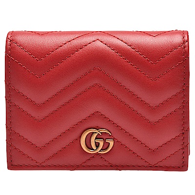 GUCCI 古馳 GG 絎縫紋牛皮金屬雙G LOGO暗釦卡夾/零錢包(芙蓉紅)