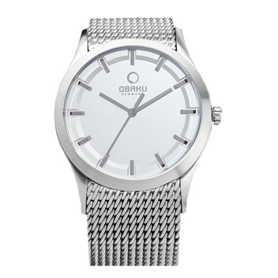 OBAKU 極簡大三針米蘭帶腕錶-銀框白麵/41.5mm