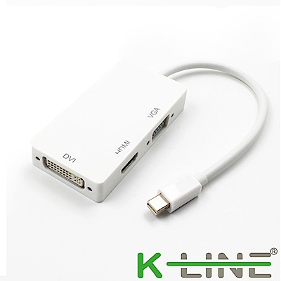 K-Line 三合一影片轉接線Mini DP to HDMI VGA DVI (橫式/白)