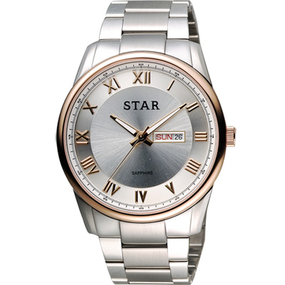 STAR 時代 羅馬城市時尚腕錶-銀x玫瑰金框/43mm 開學換新季 送禮推薦