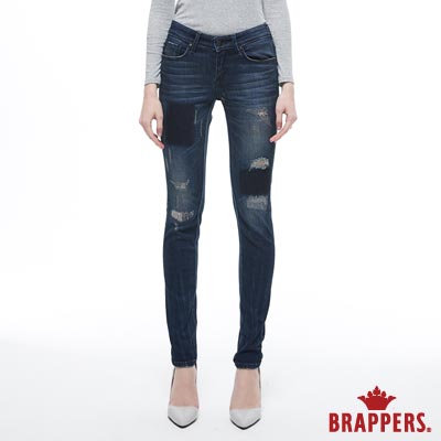 BRAPPERS 女款 新美腳ROYAL系列-中低腰彈性遮色磨破窄管褲-藍