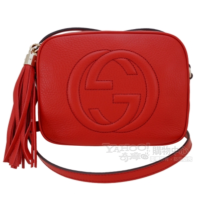 GUCCI 古馳  經典GG LOGO 流蘇吊飾牛皮斜背包(紅)