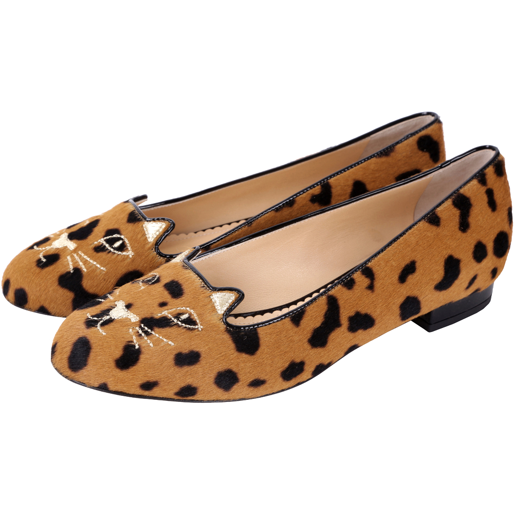 Charlotte Olympia Kitty 鬣狗印花毛質貓咪平底鞋| 精品服飾/鞋子