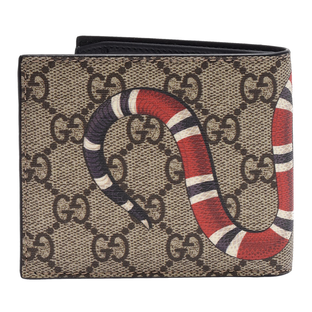 GUCCI 古馳經典雙GG Supreme蛇型圖騰印花摺疊短夾(黑色_8卡) | GUCCI