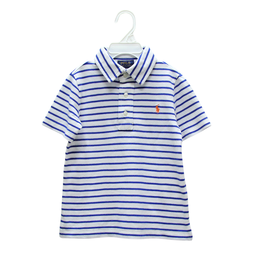 Ralph Lauren 男童經典小馬條紋短袖POLO衫-藍/白(2/2T)