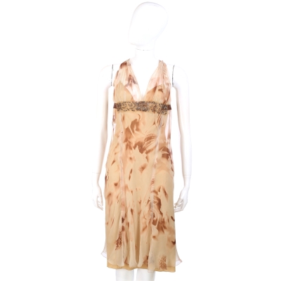 ALBERTA FERRETTI 米咖色V領絲質洋裝