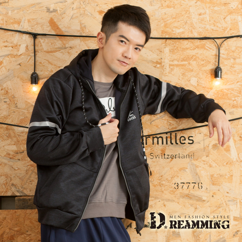 Dreamming 炫目螢光壓條休閒連帽運動外套-共二色 (黑色)