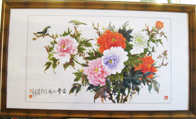 手繪水墨花鳥圖原作花開富貴【牡丹翠鳥畫牡丹圖】已裱框| 掛畫/掛布