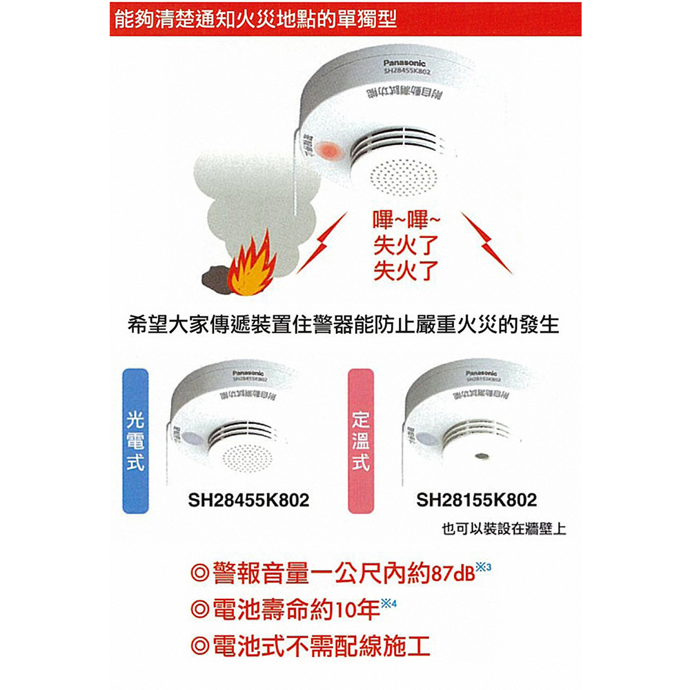 Panasonic 國際牌光電式語音型住警器火災警報器(單獨型) | 滅火器