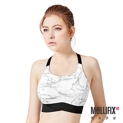 Mollifix 瑪莉菲絲 MoveFree 寬帶交叉緩震運動BRA (石紋白) 暢貨出清