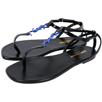YSL Saint Laurent NU PIEDS 05 夾腳涼鞋(黑x藍)