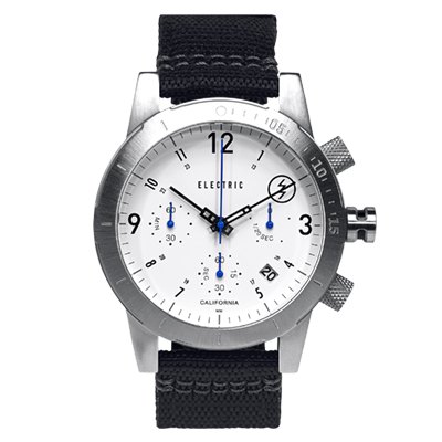 ELECTRIC FW02系列-復古強悍三眼計時腕錶-白x銀x黑帆布帶/44mm