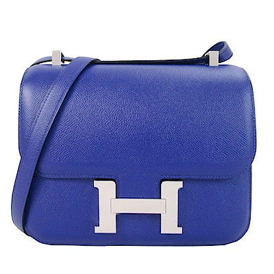HERMES 愛馬仕 Constance EP防刮牛皮斜背包(24cm/7T寶藍/銀釦)
