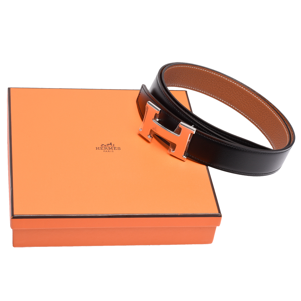 HERMES 經典銀色H LOGO雙面兩穿小牛皮腰帶/皮帶(黑X駝) | 精品服飾/鞋子| Yahoo購物中心