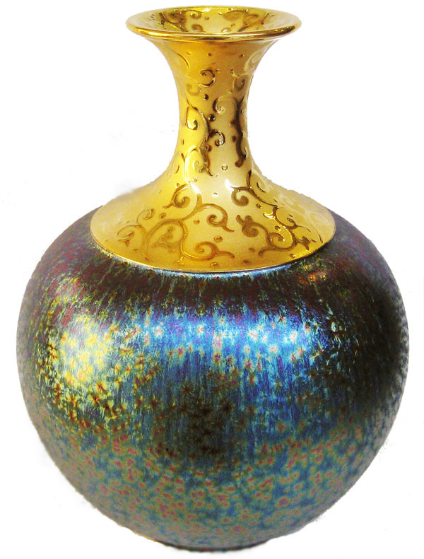 台灣 花瓶 七彩 陶芸 球瓶 陶藝 結晶釉 郭明本 台湾 名工