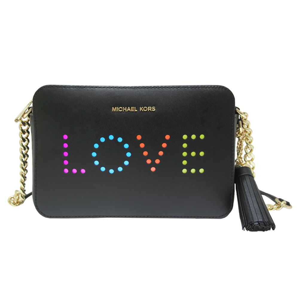 MICHAEL KORS  GINNY LOVE閃燈流蘇牛皮斜背包-黑色