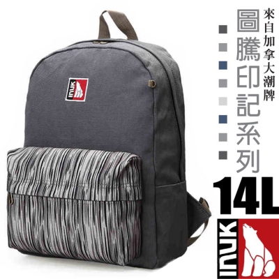 【加拿大 INUK】圖騰印記 潮牌人體工學避震背負後背包14L 砂石灰