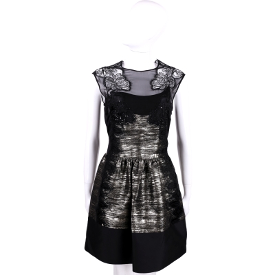 ALBERTA FERRETTI 黑色蕾絲金蔥拼接無袖洋裝