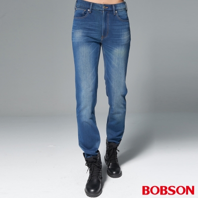 BOBSON 男款1971"日本進口黑標中藍刷白保暖褲
