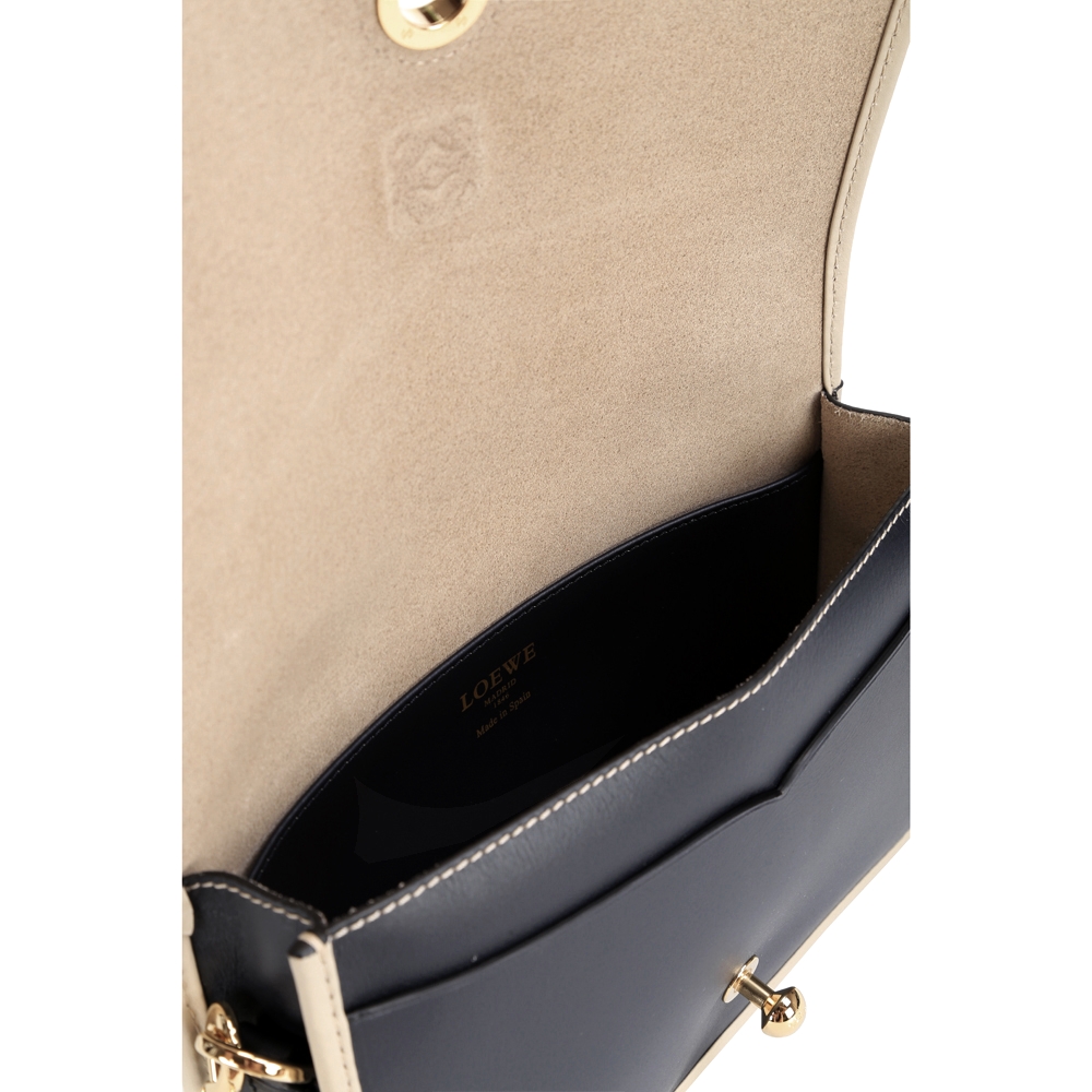 LOEWE 羅威INES 滾邊設計牛皮肩背包(深藍x卡其) 歐系精品包/配件