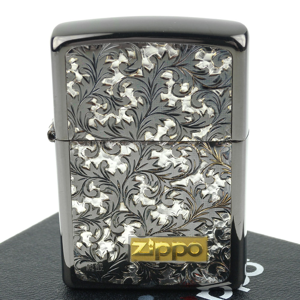 2054 永楽  花唐草　交趾純銀張盃　2客 ZIPPO 日系~黑冰鍍鈦-唐草雕花純銀貼片打火機-銀黑貼片款| 日用雜貨