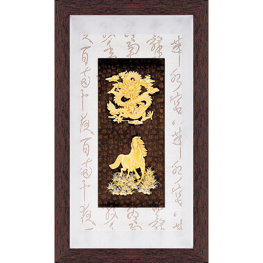 開運陶源純金彩金系列【龍馬精神】金箔畫| 開運畫作| Yahoo購物中心