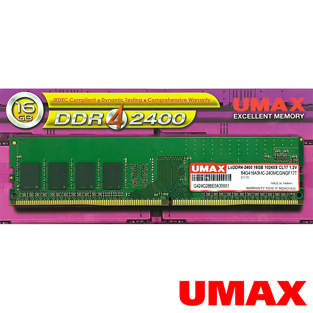 UMAX DDR4 2400 16GB 1024x8 桌上型記憶體| DDR4 2400 | Yahoo購物中心