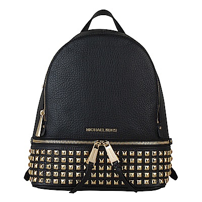 MK MICHAEL KORS RHEA ZIP金字LOGO鉚釘牛皮拉鍊後背包